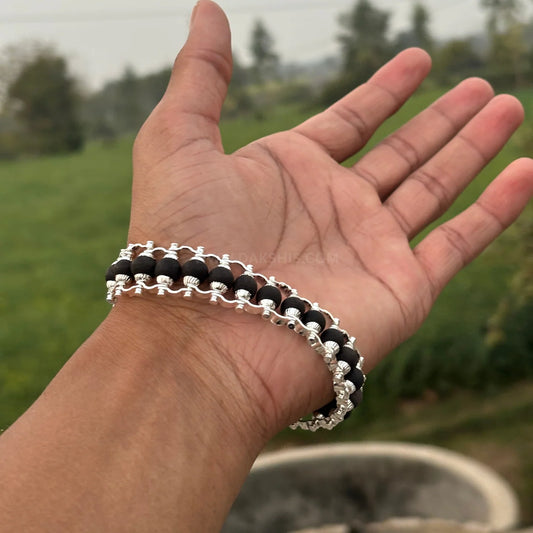 ORGINAL SILVER PLATED KARUNGALI MODERN BRACELET - NATURAL EBONY WOOD