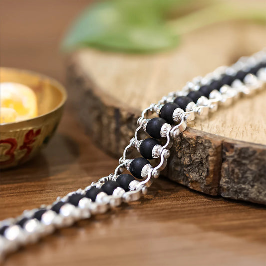 ORGINAL SILVER PLATED KARUNGALI MODERN BRACELET - NATURAL EBONY WOOD